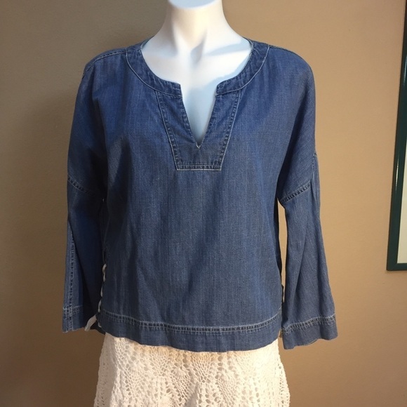 Madewell Lace-up Denim Top Medium Denim Wash - Picture 4 of 10